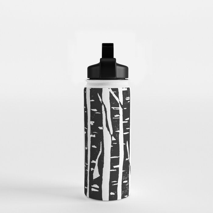 Woodcut Birches Black Water Bottle Gallery Image 2