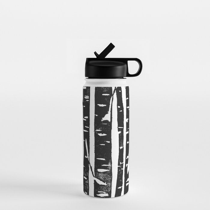 Woodcut Birches Black Water Bottle Gallery Image 1