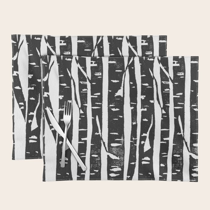 Woodcut Birches Black Placemat Gallery Image 1