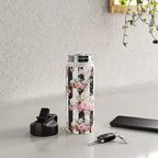 Bold pink watercolor roses floral black white stripes Water Bottle Gallery Image 5