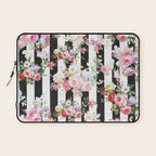 Bold pink watercolor roses floral black white stripes Laptop Sleeve Gallery Image 1
