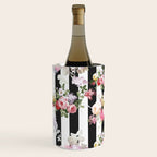 Bold pink watercolor roses floral black white stripes Wine Chiller Gallery Image 2