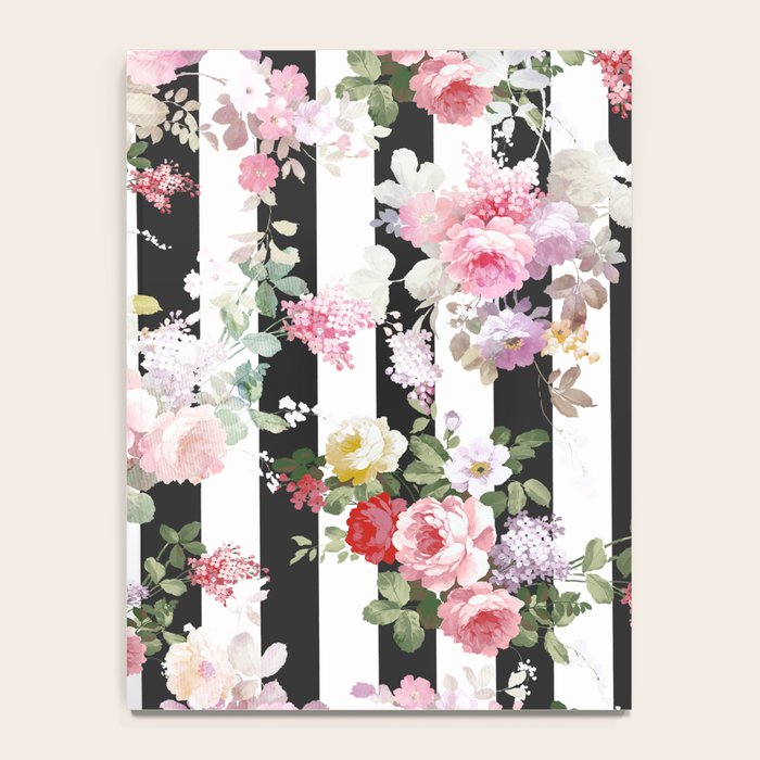 Bold pink watercolor roses floral black white stripes Notebook Gallery Image 4