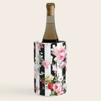 Bold pink watercolor roses floral black white stripes Wine Chiller Gallery Image 3