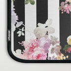 Bold pink watercolor roses floral black white stripes Laptop Sleeve Gallery Image 3