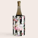 Bold pink watercolor roses floral black white stripes Wine Chiller Gallery Image 1
