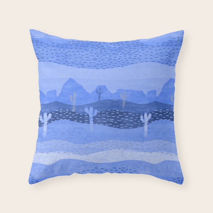 Vintage Western Desert Landscape in Night Blue Throw Pillow Gallery Image 1