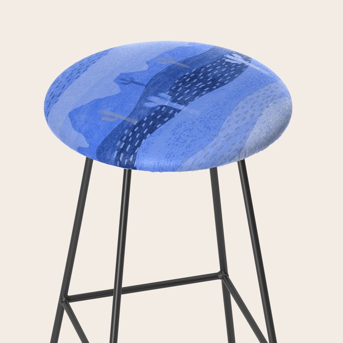 Vintage Western Desert Landscape in Night Blue Stool Gallery Image 2