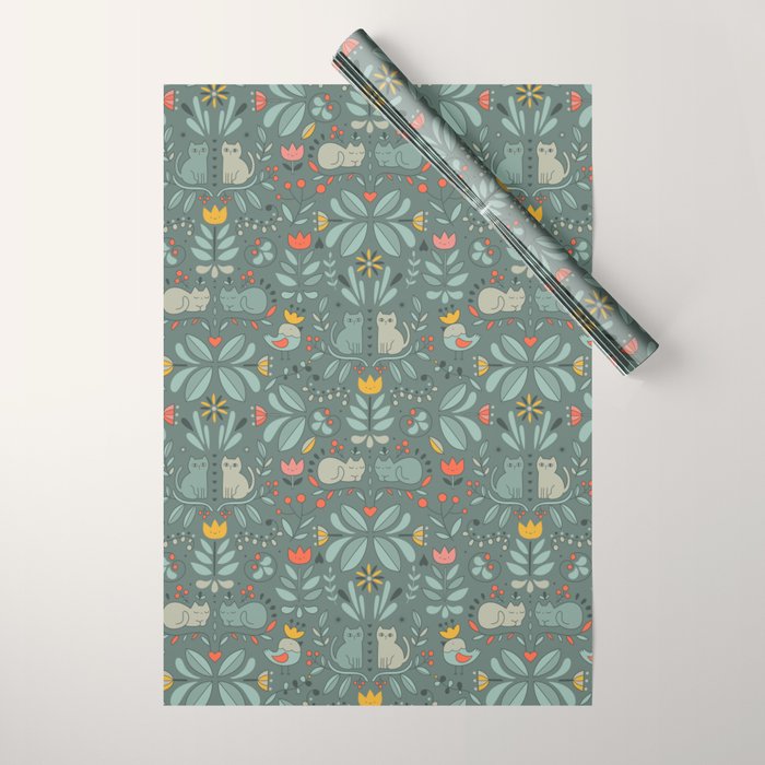 Swedish Folk Cats Wrapping Paper Gallery Image 1
