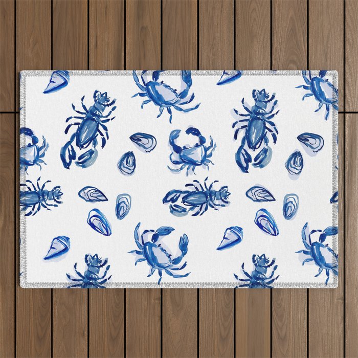 Blue and White Sea Life II Outdoor Rug Gallery Image 1