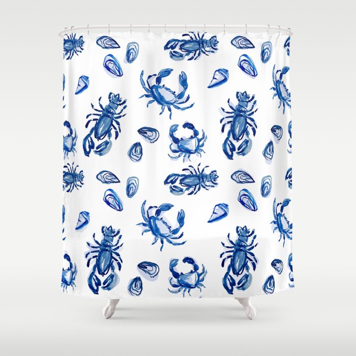 Blue and White Sea Life II Shower Curtain Gallery Image 1