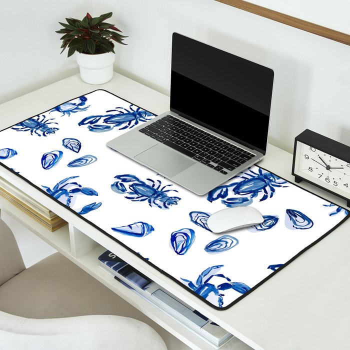 Blue and White Sea Life II Desk Mat Gallery Image 2
