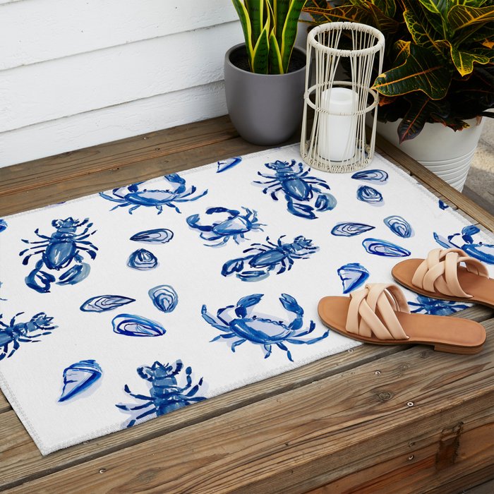 Blue and White Sea Life II Outdoor Rug Gallery Image 2