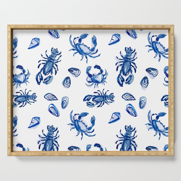 Blue and White Sea Life II Serving Tray Gallery Image 1