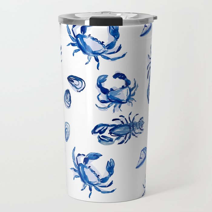 Blue and White Sea Life II Travel Mug Gallery Image 1