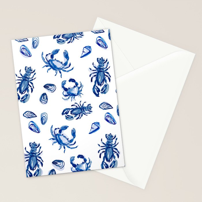 Blue and White Sea Life II Stationery Card Gallery Image 2