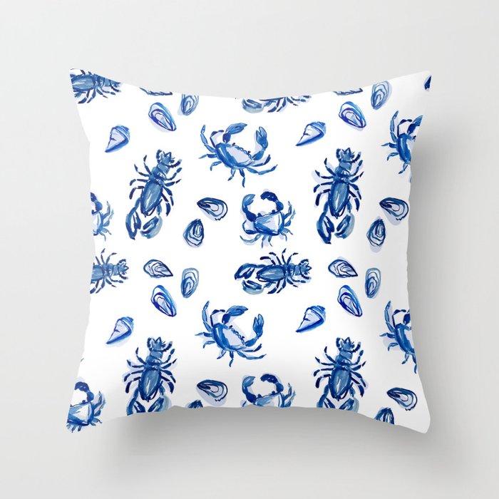 Blue and White Sea Life II Throw Pillow Gallery Image 6