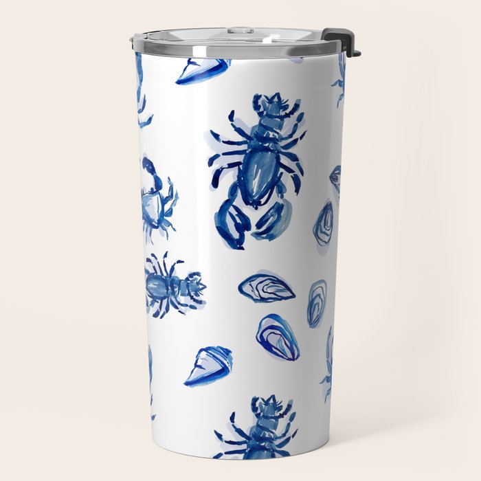 Blue and White Sea Life II Travel Mug Gallery Image 2