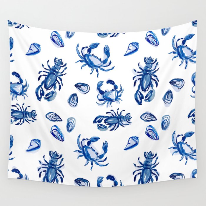 Blue and White Sea Life II Wall Tapestry Gallery Image 1