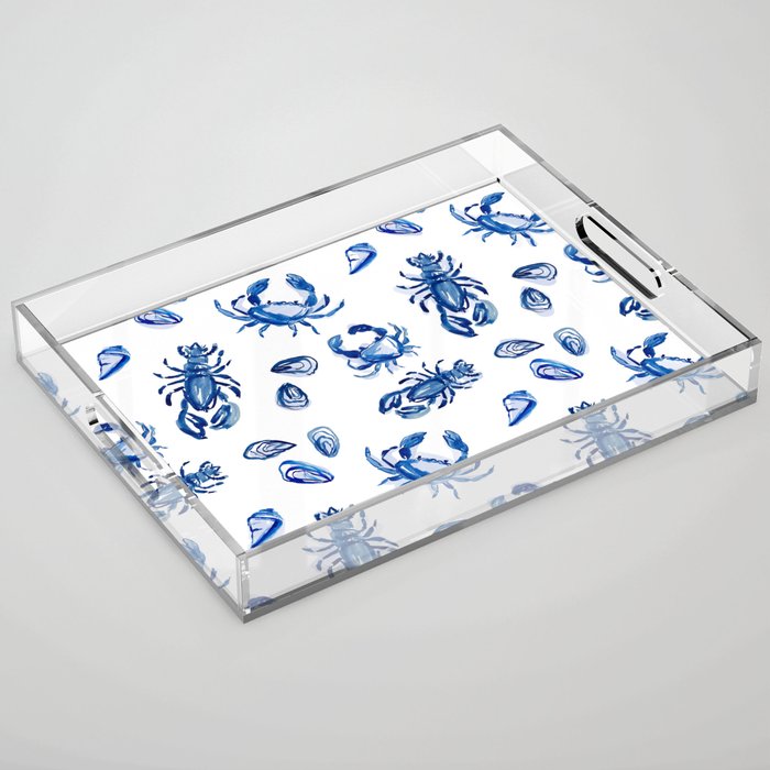 Blue and White Sea Life II Acrylic Tray Gallery Image 1
