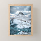 KIRKJUFELL MOUNTAIN & WATERFALL IN WINTER ICELAND LANDSCAPE Mini Art Print Gallery Image 1
