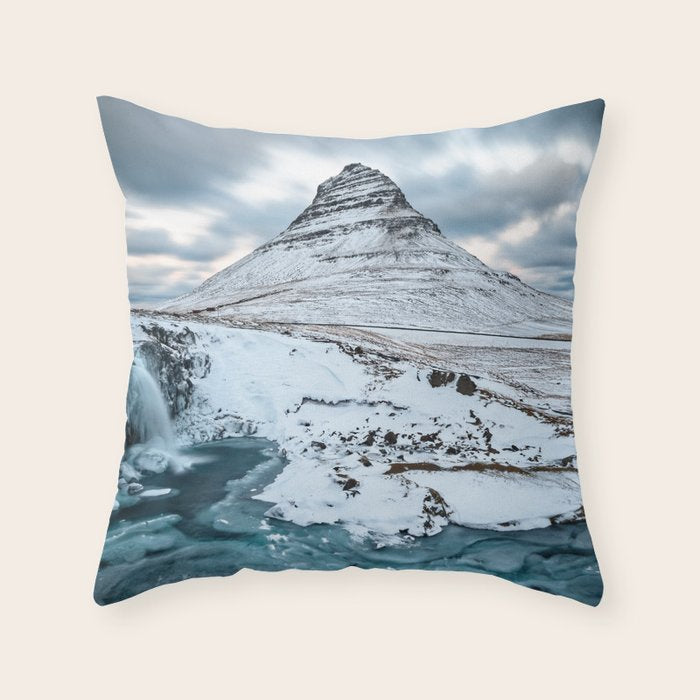 KIRKJUFELL MOUNTAIN & WATERFALL IN WINTER ICELAND LANDSCAPE Throw Pillow Gallery Image 6
