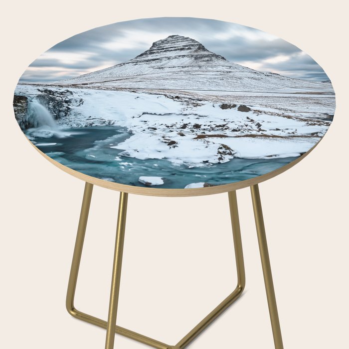 KIRKJUFELL MOUNTAIN & WATERFALL IN WINTER ICELAND LANDSCAPE Side Table Gallery Image 2