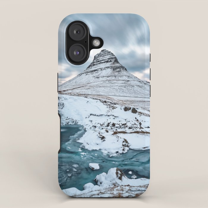 KIRKJUFELL MOUNTAIN & WATERFALL IN WINTER ICELAND LANDSCAPE iPhone Case Gallery Image 1