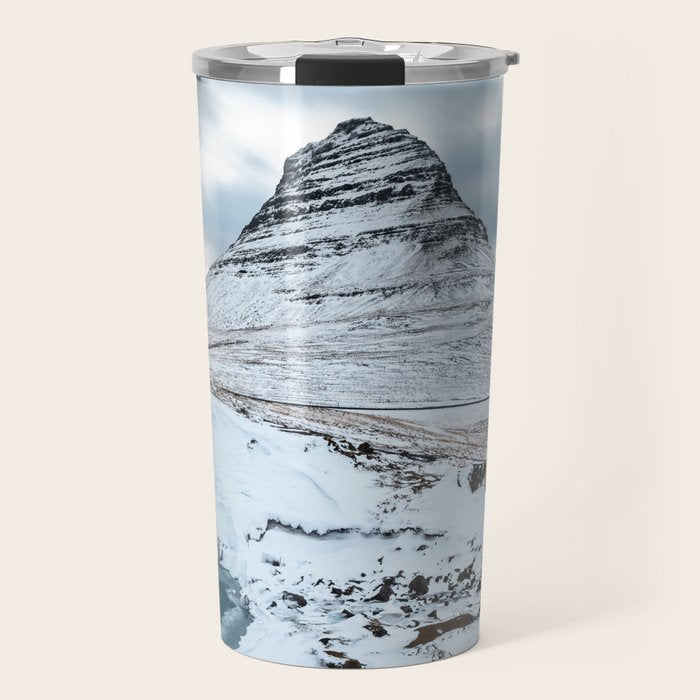 KIRKJUFELL MOUNTAIN & WATERFALL IN WINTER ICELAND LANDSCAPE Travel Mug Gallery Image 1