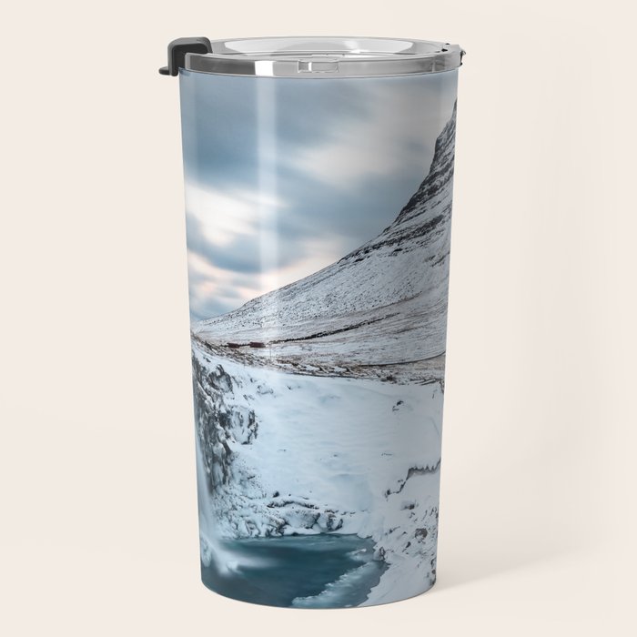 KIRKJUFELL MOUNTAIN & WATERFALL IN WINTER ICELAND LANDSCAPE Travel Mug Gallery Image 3