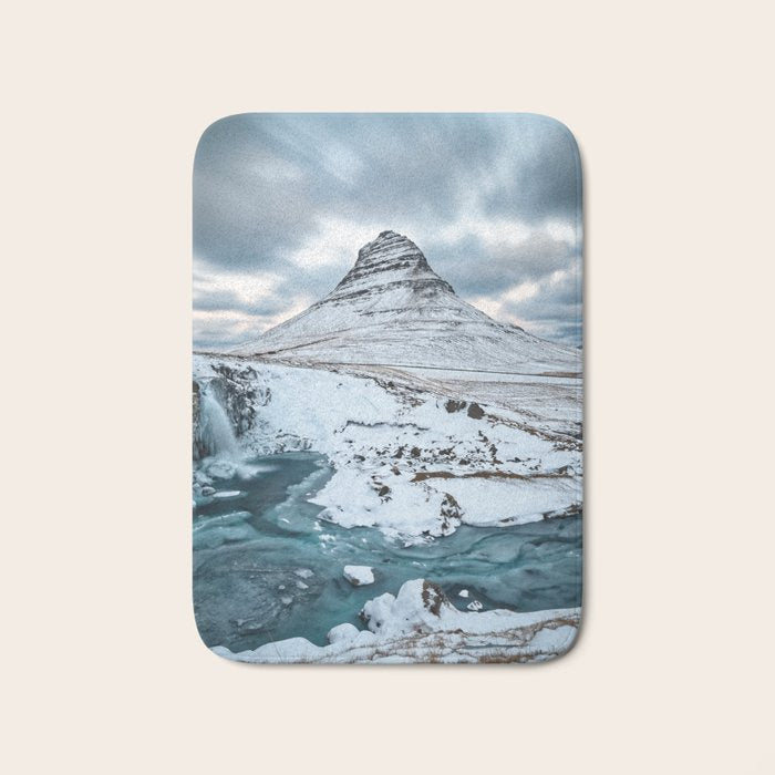 KIRKJUFELL MOUNTAIN & WATERFALL IN WINTER ICELAND LANDSCAPE Bath Mat Gallery Image 1