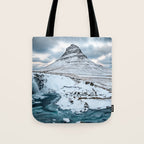 KIRKJUFELL MOUNTAIN & WATERFALL IN WINTER ICELAND LANDSCAPE Tote Bag Gallery Image 1