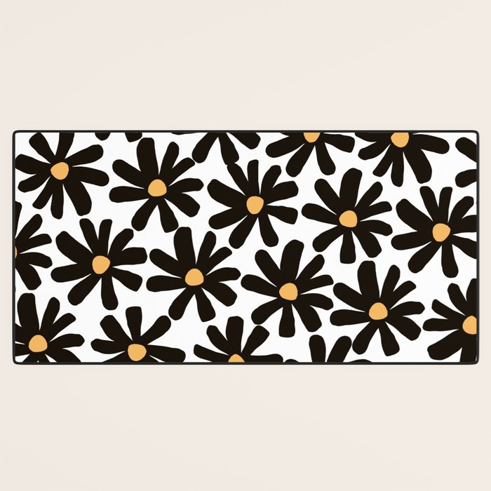Retro modern black daisies  Desk Mat Gallery Image 3