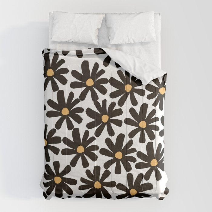Retro modern black daisies  Comforter Gallery Image 6