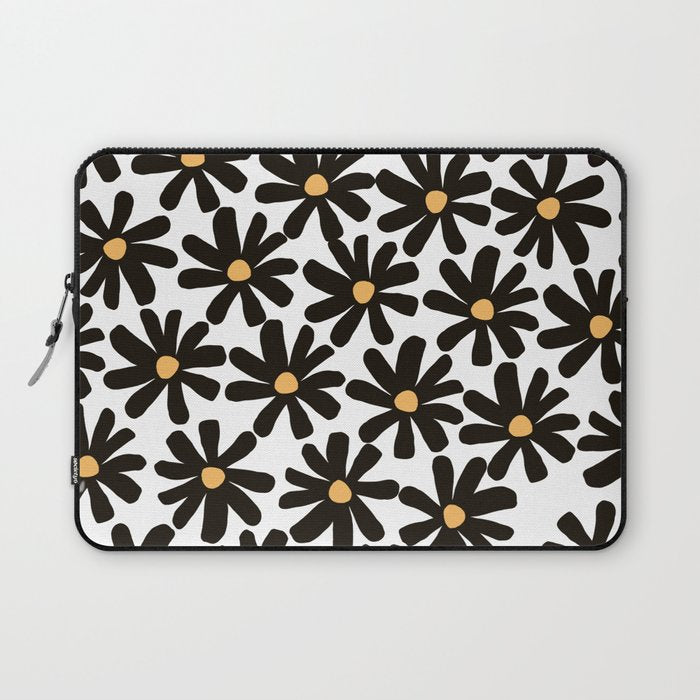 Retro modern black daisies  Laptop Sleeve Gallery Image 1