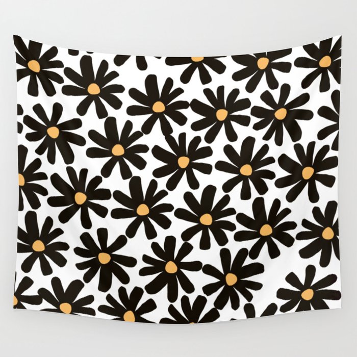 Retro modern black daisies  Wall Tapestry Gallery Image 4