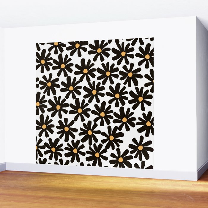 Retro modern black daisies  Wall Mural Gallery Image 2
