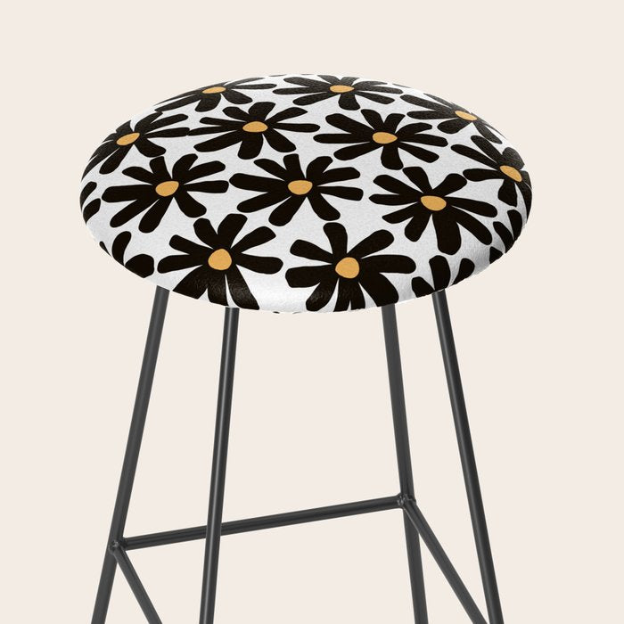 Retro modern black daisies  Stool Gallery Image 2