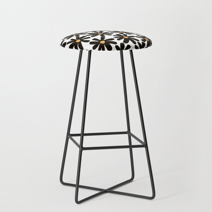 Retro modern black daisies  Stool Gallery Image 1
