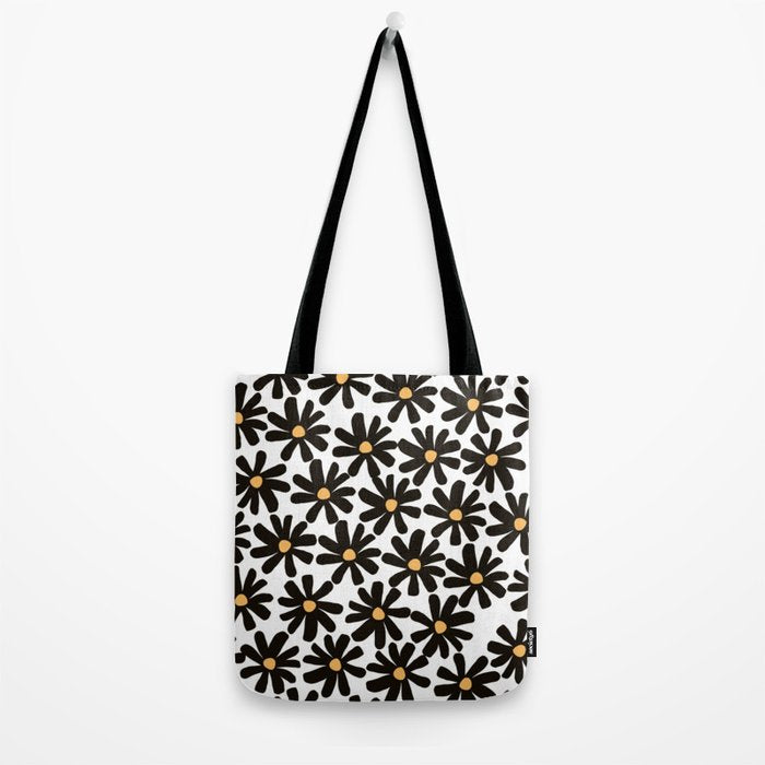 Retro modern black daisies  Tote Bag Gallery Image 2