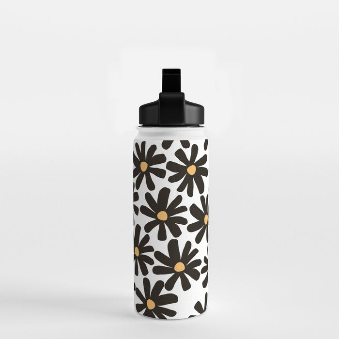 Retro modern black daisies  Water Bottle Gallery Image 2