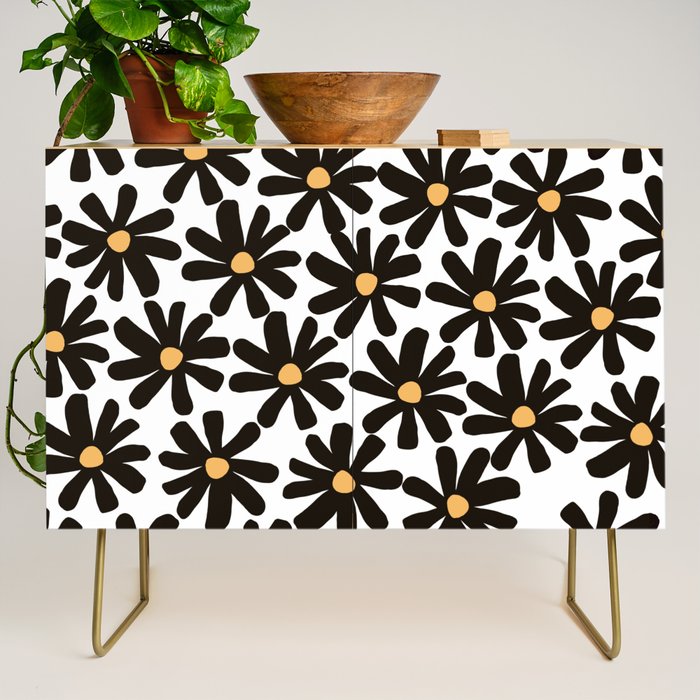 Retro modern black daisies  Credenza Gallery Image 1