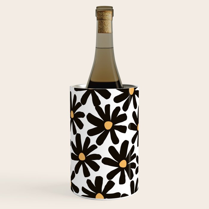 Retro modern black daisies  Wine Chiller Gallery Image 1