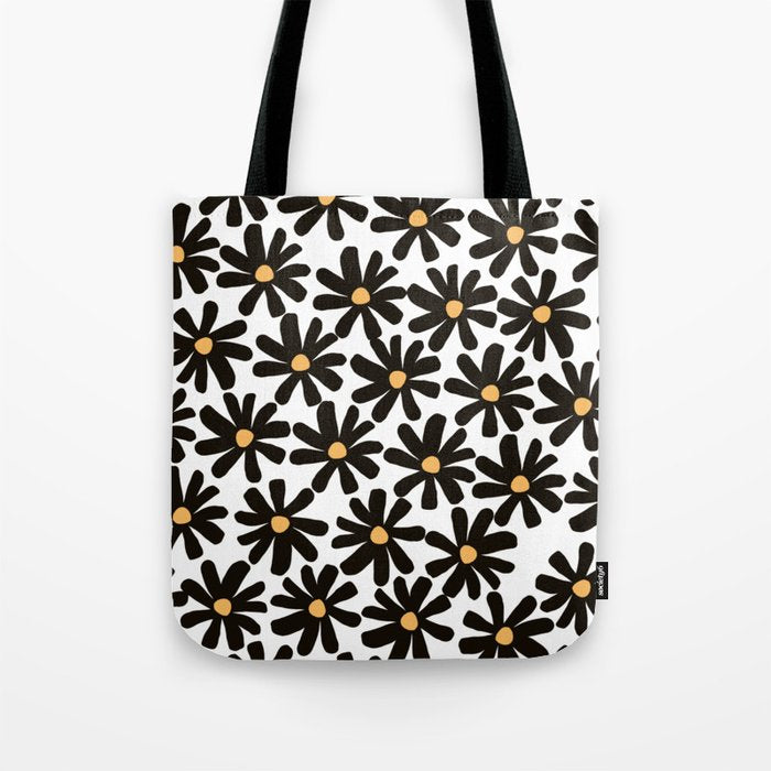 Retro modern black daisies  Tote Bag Gallery Image 1