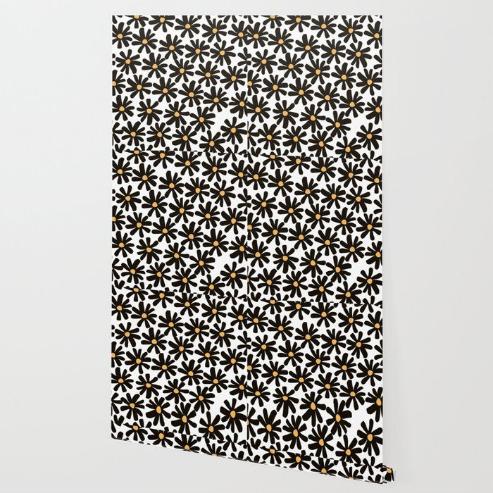 Retro modern black daisies  Wallpaper Gallery Image 2