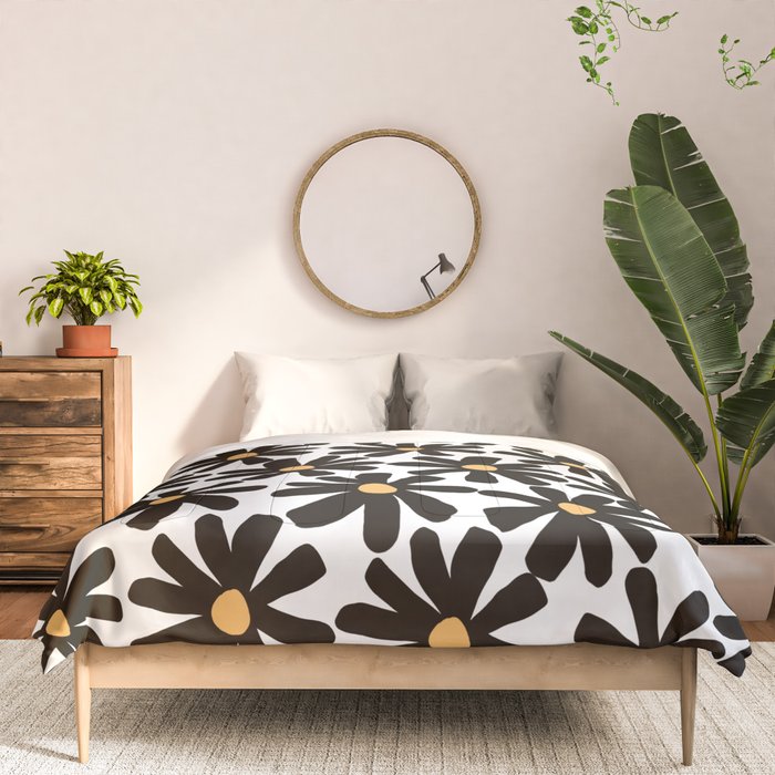 Retro modern black daisies  Comforter Gallery Image 3