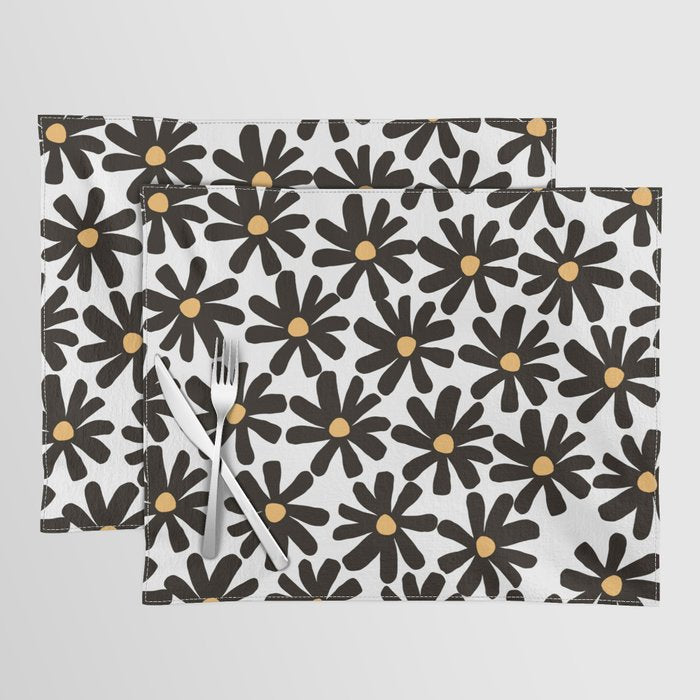 Retro modern black daisies  Placemat Gallery Image 1