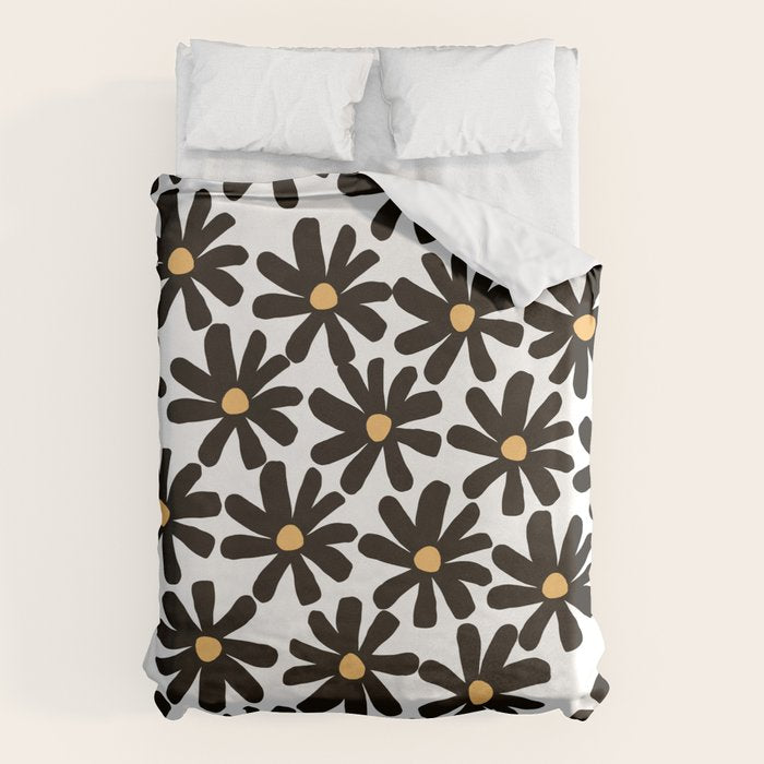 Retro modern black daisies  Duvet Cover Gallery Image 6
