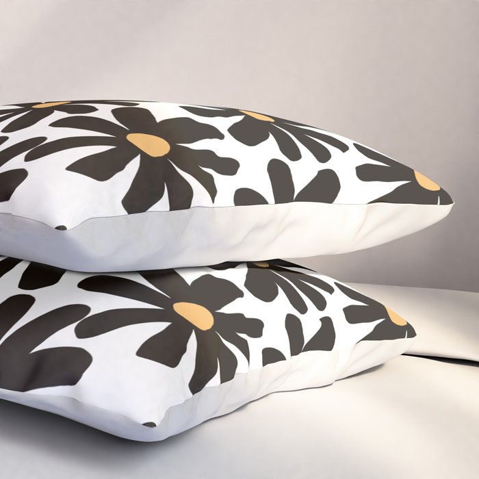 Retro modern black daisies  Pillow Sham Gallery Image 3
