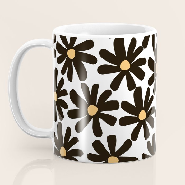Retro modern black daisies  Coffee Mug Gallery Image 3